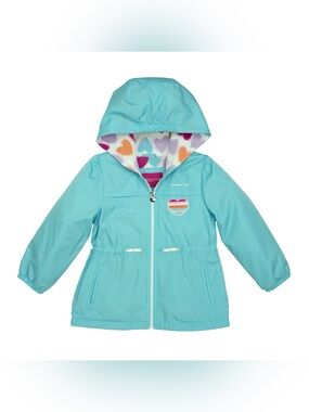 NWT London Fog Girls' Aqua Hooded Jacket with Heart Patch Size 5/6